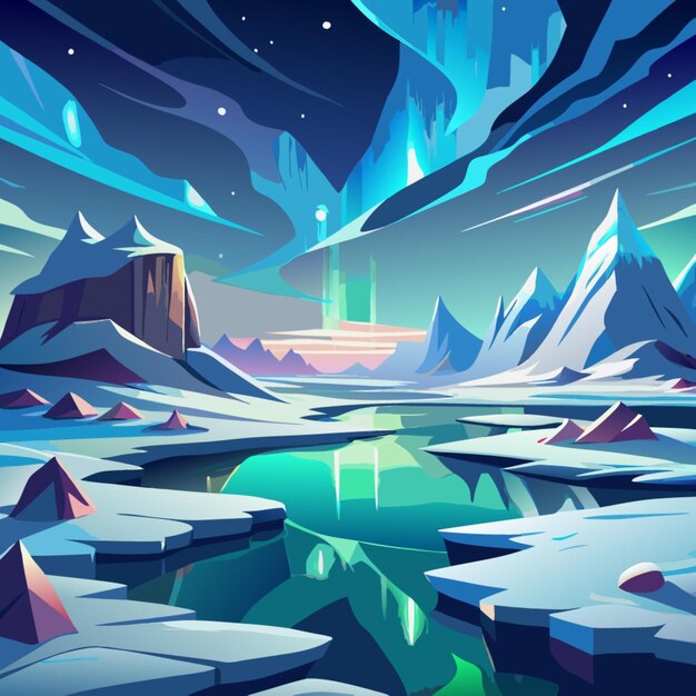 Vector a painting of icebergs and the ocean at night