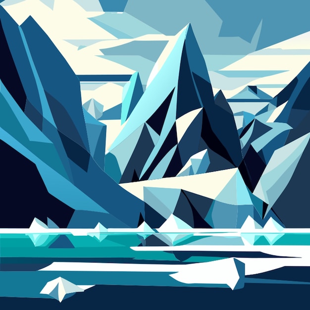 a painting of icebergs and snow and ice in a blue background