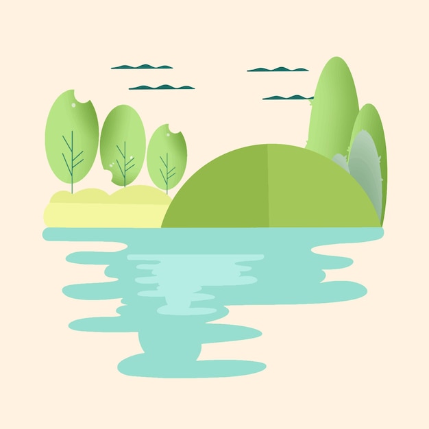 Vector a painting of a landscape with trees and a green island