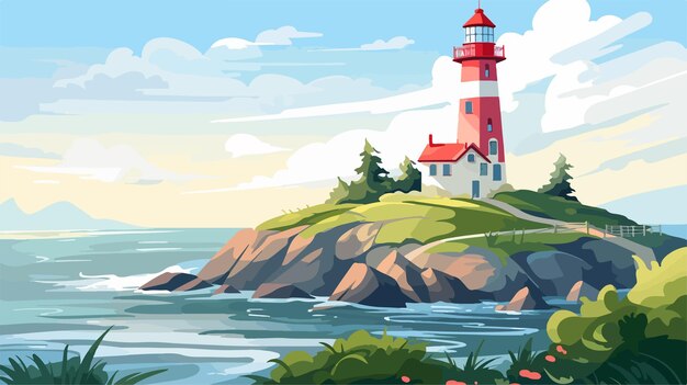 Vector a painting of a lighthouse on a sunny day