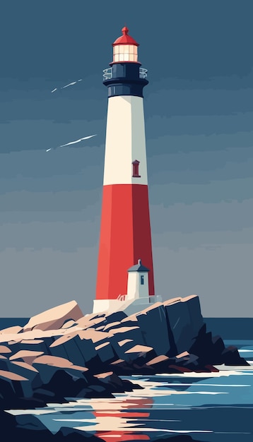 Vector a painting of a lighthouse with a bird flying in the sky