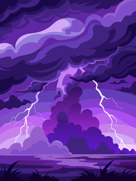 Vector a painting of lightning and storm clouds with a purple background