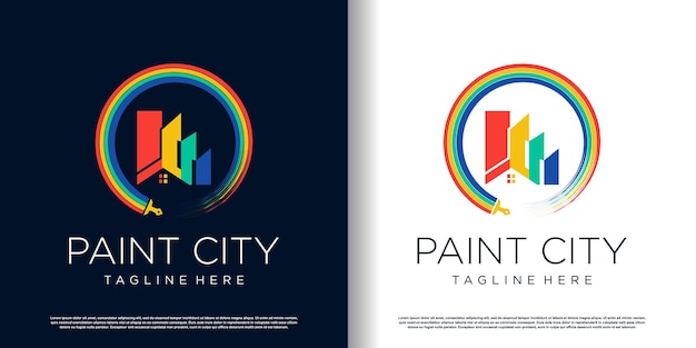 Painting logo design with creative unique style premium vector