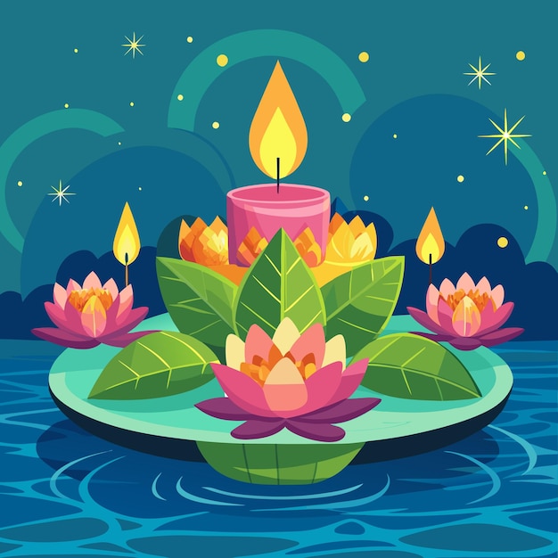 a painting of a lotus flower with a candle in it