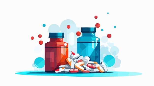 Vector a painting of medicine and pills with a drawing of a bottle of medicine