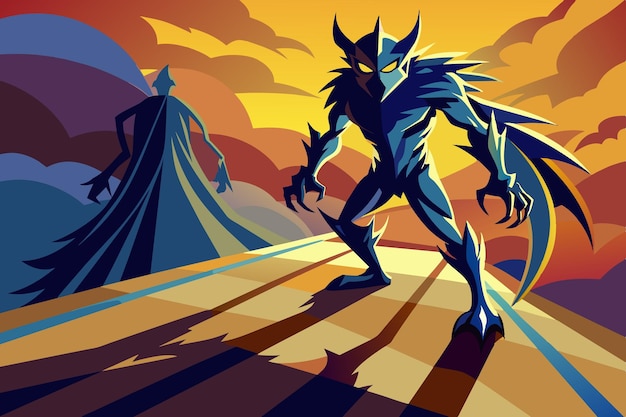 Vector a painting of a monster with a mountain in the background