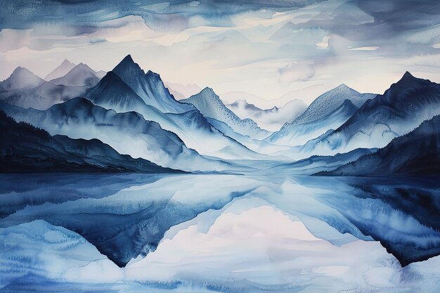 Vector a painting of a mountain reflected in a lake