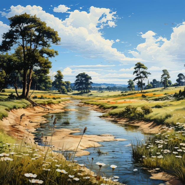 Painting a natural landscape in the style of classical oil painting