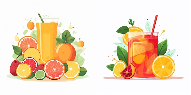 Vector a painting of oranges and a glass of juice