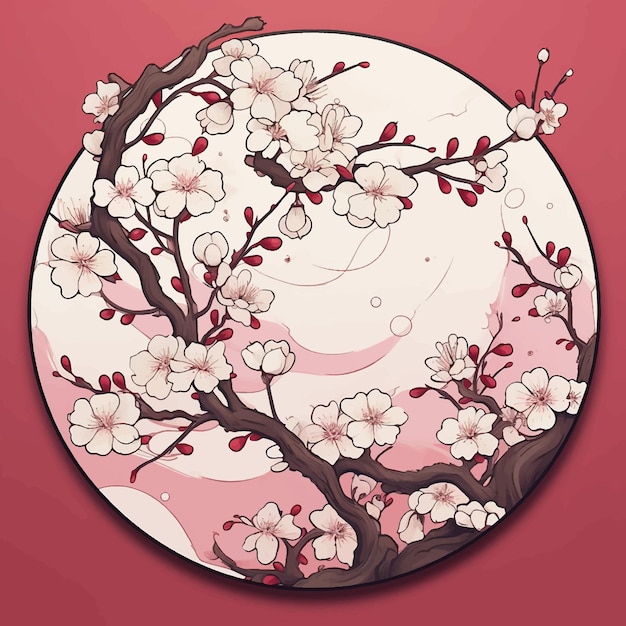 painting oriental japan petal romantic elegance graphic frame drawing springtime east illustration