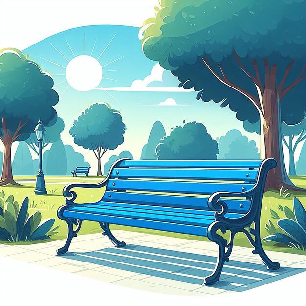 Vector a painting of a park with a bench and trees