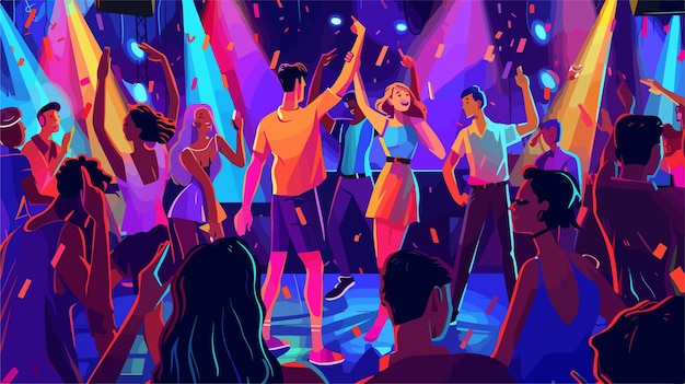 Vector a painting of people dancing in a club with the words  dancing  on the stage