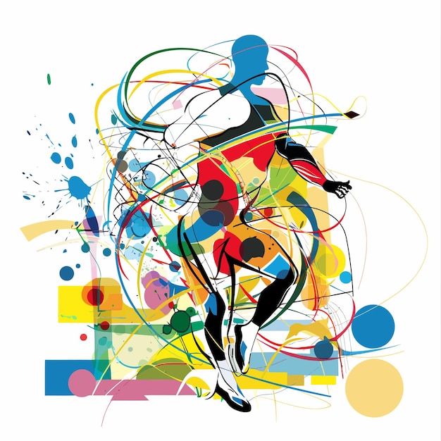 Vector a painting of people running in a circle with a man running in the middle