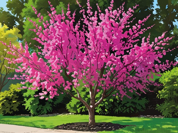 Vector a painting of a pink tree with purple flowers