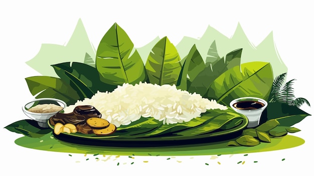 Vector a painting of a plate of rice rice and a plate of rice