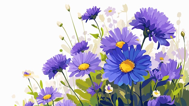 Vector a painting of purple flowers with yellow and blue flowers