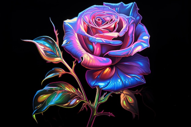 a painting of a purple rose with multicolored petals