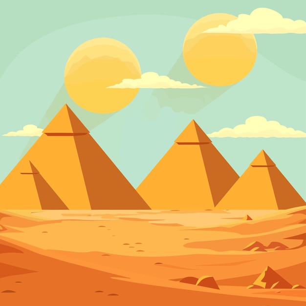 Vector a painting of pyramids with the pyramids in the background