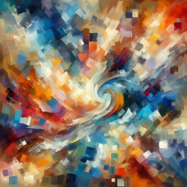 a painting of a rainbow colored background with a swirl in the middle