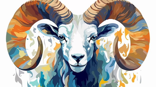 a painting of a ram with horns that says ram