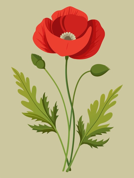 Vector a painting of a red flower with green leaves and a green leaf