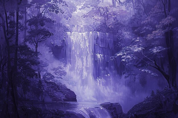 Vector a painting represents a waterfall in a landscape in the style of optical illusion paintings serene a