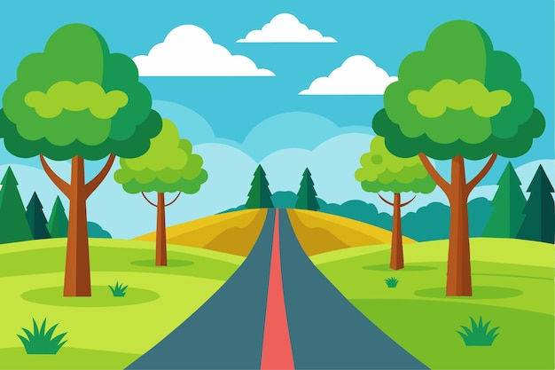 a painting of a road with trees and a road