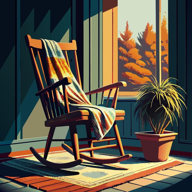 Vector a painting of a rocking chair with a blanket on it