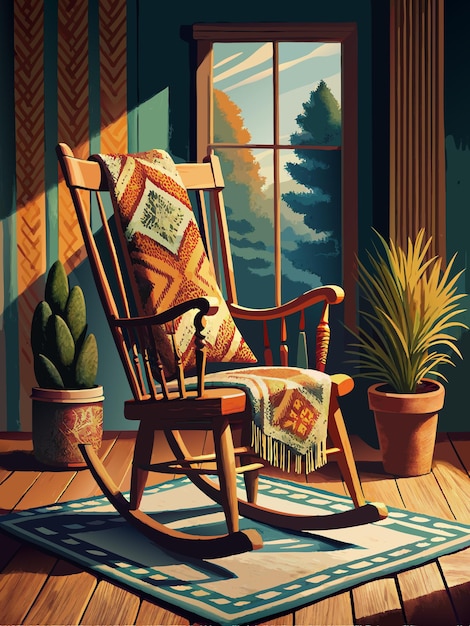 Vector a painting of a rocking chair with a book on it