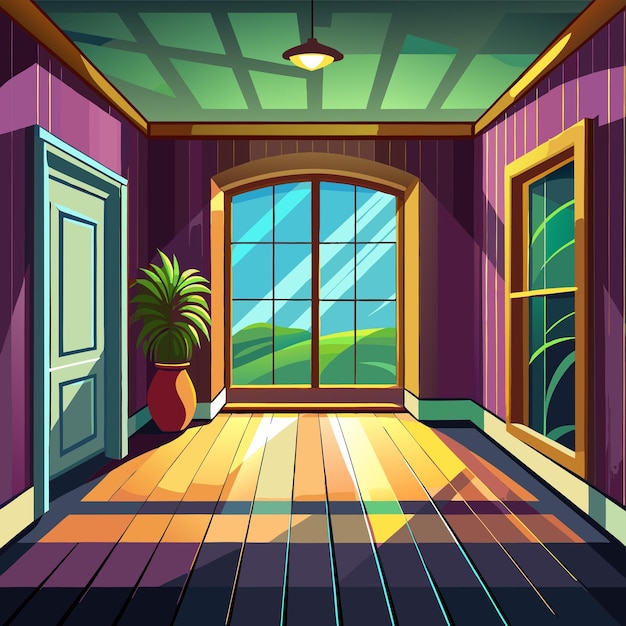 Vector a painting of a room with a door that says quot the sun is on the top quot