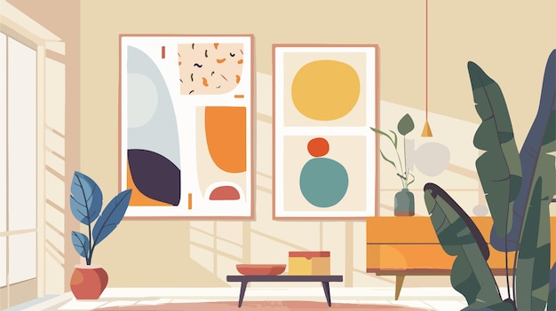 Vector a painting of a room with a picture of a man sitting on a couch and a coffee table