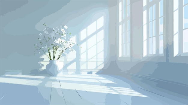 Vector a painting of a room with a vase of flowers in it