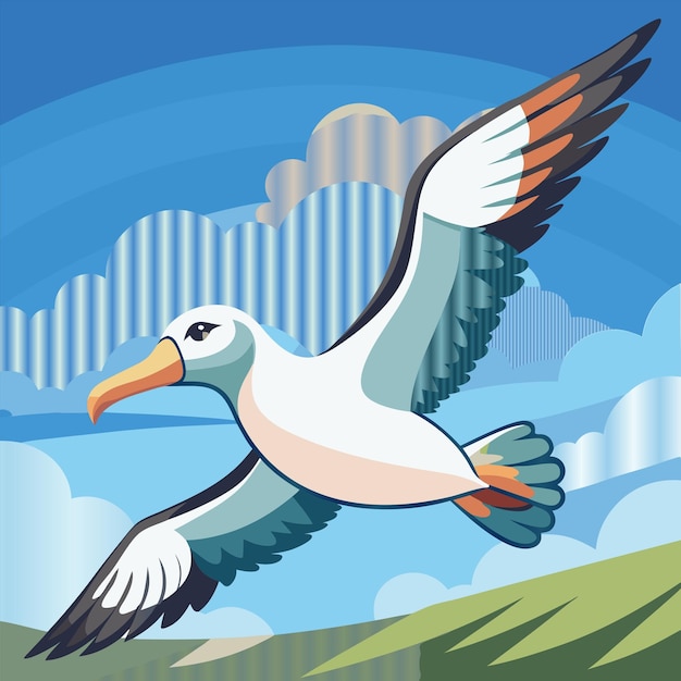 Vector a painting of a seagull flying over a field