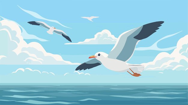 Vector a painting of seagulls flying over the ocean