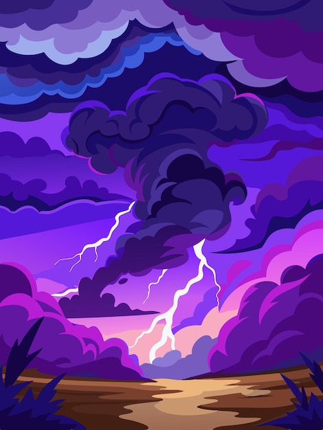 Vector a painting of a storm cloud with a girl on the top