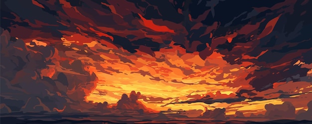 Vector a painting of a stormy sky with a bright orange sun