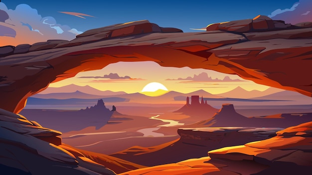 a painting of a sunset over a desert landscape