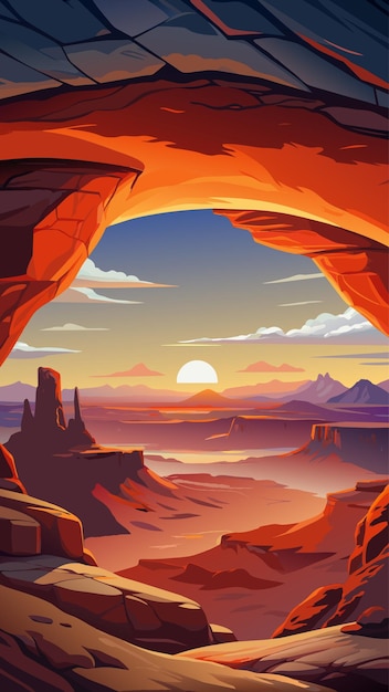 Vector a painting of a sunset over a desert landscape