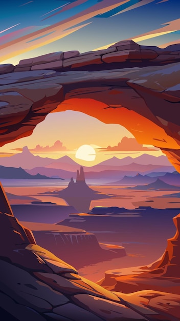 a painting of a sunset over a mountain