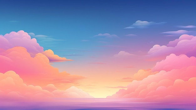 Vector a painting of a sunset with clouds and the ocean in the background