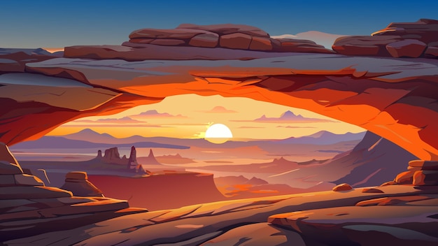 Vector a painting of a sunset with mountains and mountains