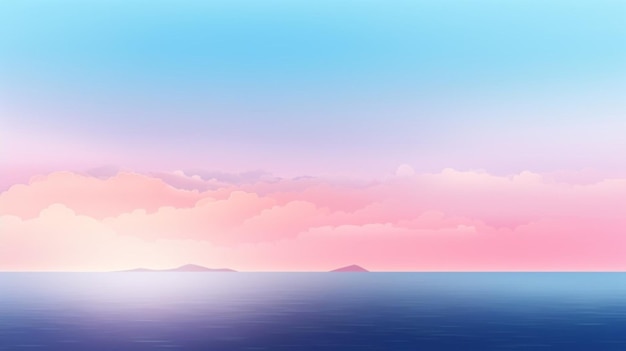 Vector a painting of a sunset with a pink and blue sky and the ocean in the background