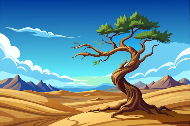 a painting of a tree with the mountains in the background