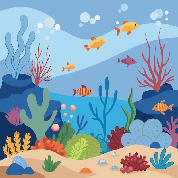 a painting of a tropical underwater world with colorful fish and corals