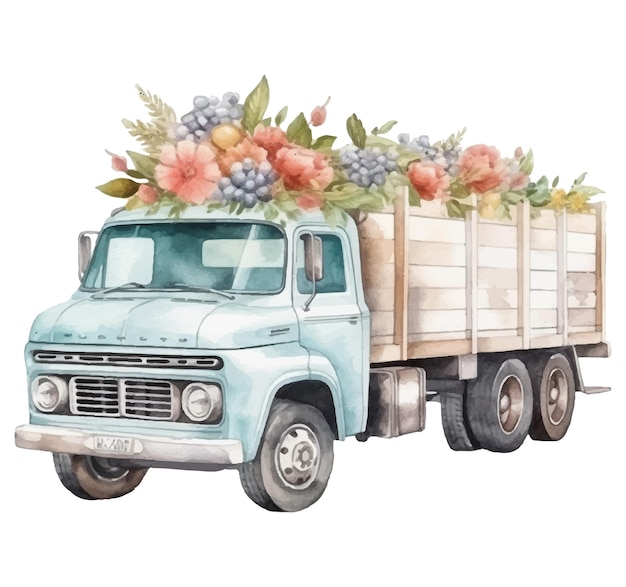 Vector a painting of a truck with flowers on the back