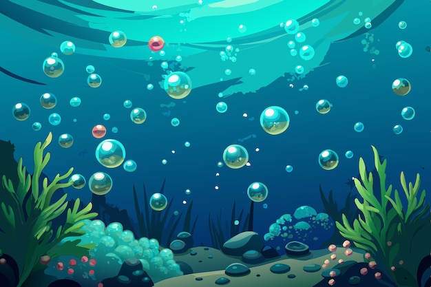 Vector a painting of a underwater scene with bubbles and the ocean