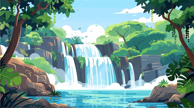 Vector a painting of a waterfall with a bird flying above it