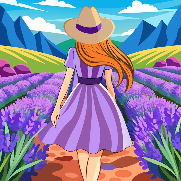 Vector a painting of a woman in a purple dress with a long red hair in a purple dress