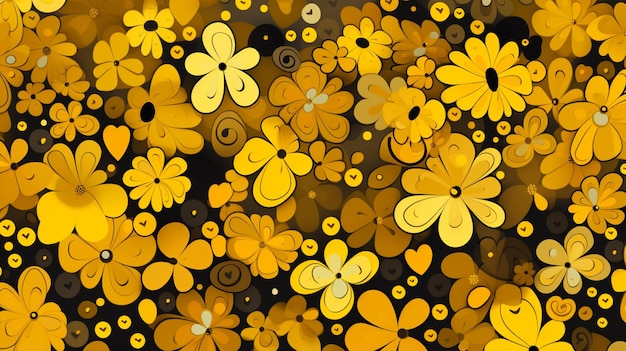 a painting of yellow flowers with yellow and orange flowers