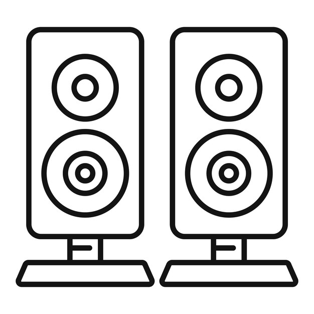 Vector pair of acoustic speakers standing on stands line art icon